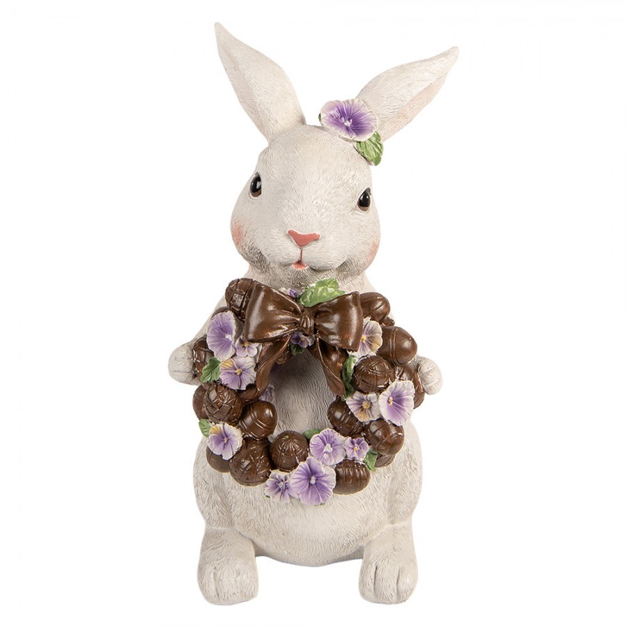 Dekorace králík s čoko věncem a maceškami - 17*16*30 cm