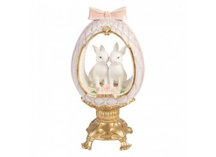 Fialkové vajíčko na podstavci s králíčky a mašlí - 17*12*31 cm
