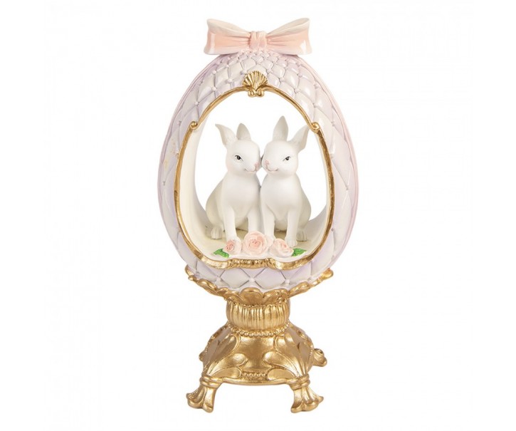 Fialkové vajíčko na podstavci s králíčky a mašlí - 17*12*31 cm Clayre & Eef