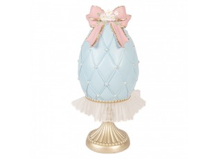 Modré vajíčko na podstavci se sukýnkou a mašlí - Ø 12*28 cm