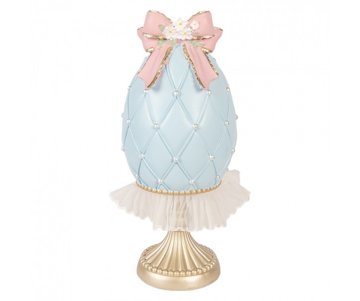Modré vajíčko na podstavci se sukýnkou a mašlí - Ø 12*28 cm Clayre & Eef