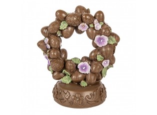 Dekorace čokoládový věnec z vajíček s maceškami na podstavci - 17*11*19 cm