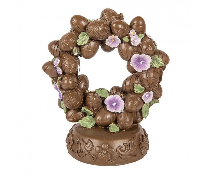 Dekorace čokoládový věnec z vajíček s maceškami na podstavci - 17*11*19 cm Clayre & Eef