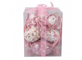 9ks dekorace bílo-růžové závěsné vajíčko s květy Spring Egg - Ø 5*8 cm