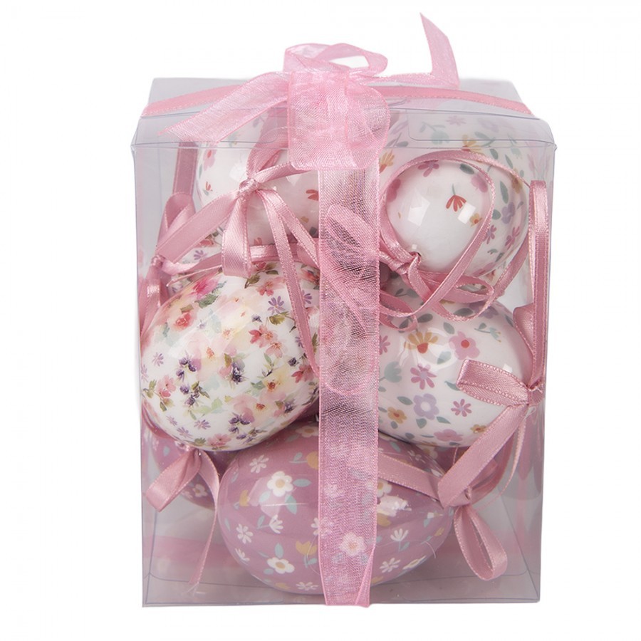 9ks dekorace bílo-růžové závěsné vajíčko s květy Spring Egg - Ø 5*8 cm