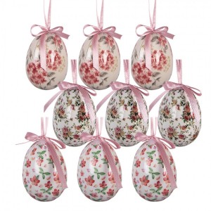 9ks dekorace bílé závěsné vajíčko s květy Spring Egg - Ø 5*8 cm