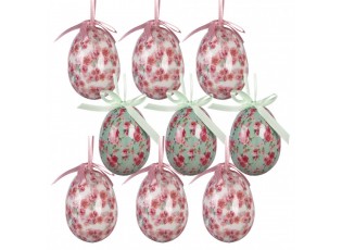 9ks dekorace bílo-růžové závěsné vajíčko s květy Spring Egg - Ø 5*8 cm