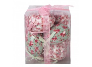 9ks dekorace bílo-růžové závěsné vajíčko s květy Spring Egg - Ø 5*8 cm