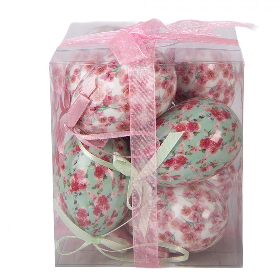 9ks dekorace bílo-růžové závěsné vajíčko s květy Spring Egg - Ø 5*8 cm