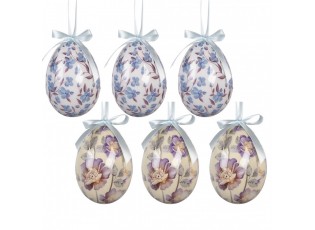 6ks dekorace bílé a béžové závěsné vajíčko s květy Spring Egg - Ø 7*10 cm