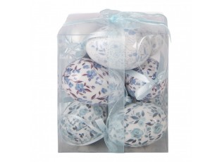 9ks dekorace bílo-modré závěsné vajíčko s květy Spring Egg - Ø 5*8 cm