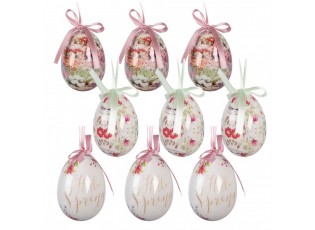 9ks dekorace bílé závěsné vajíčko s květy Hello Spring Egg - Ø 5*8 cm