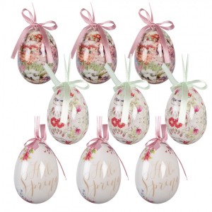 9ks dekorace bílé závěsné vajíčko s květy Hello Spring Egg - Ø 5*8 cm