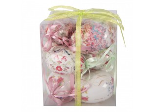 9ks dekorace bílé závěsné vajíčko s květy Hello Spring Egg - Ø 5*8 cm