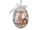 6ks dekorace bílé a béžové závěsné vajíčko s králíčky Spring Egg - Ø 7*10 cm Clayre & Eef