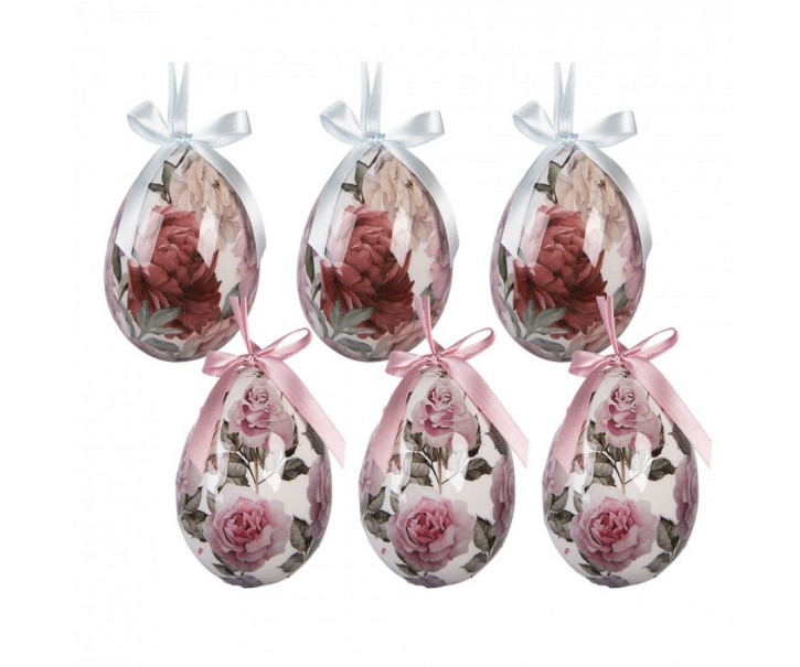 6ks dekorace závěsné vajíčko s růžemi Spring Egg - Ø 7*10 cm Clayre & Eef
