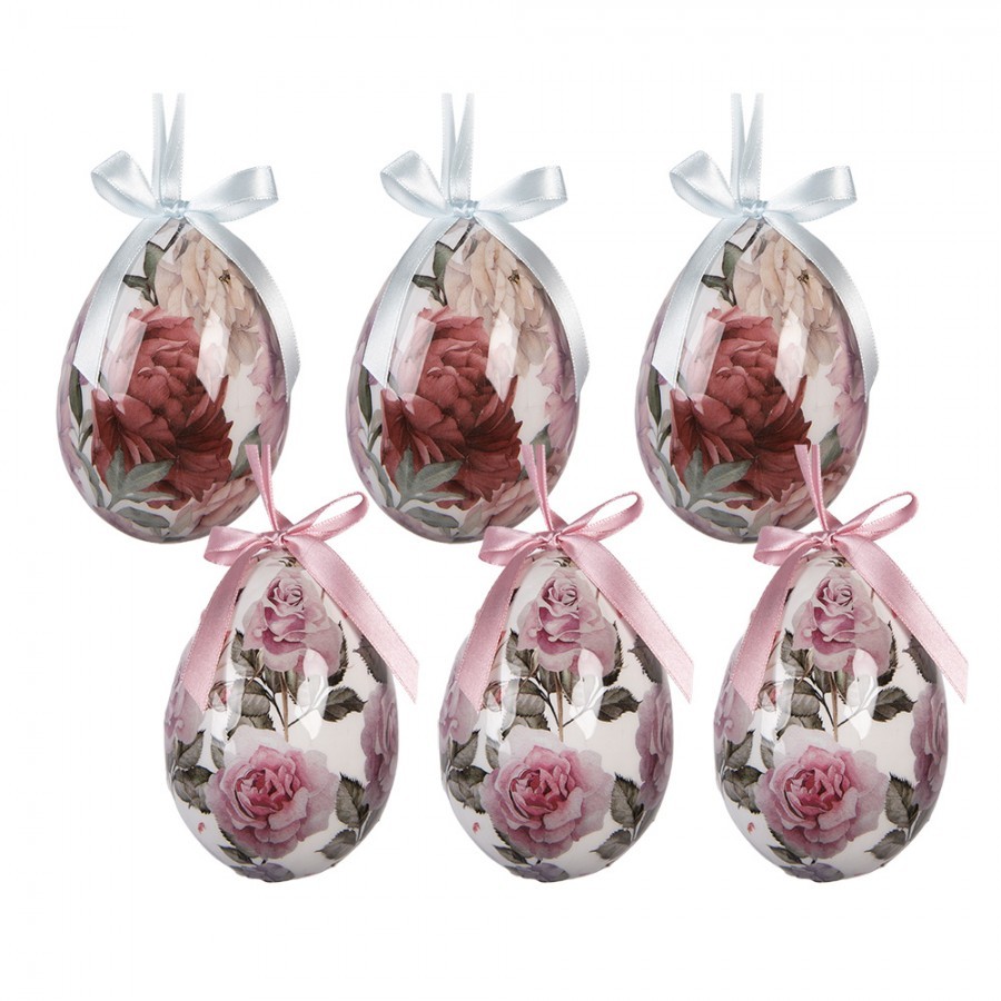 6ks dekorace závěsné vajíčko s růžemi Spring Egg - Ø 7*10 cm