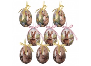6ks dekorace barevné závěsné vajíčko s králíčky Spring Egg - Ø 5*8 cm