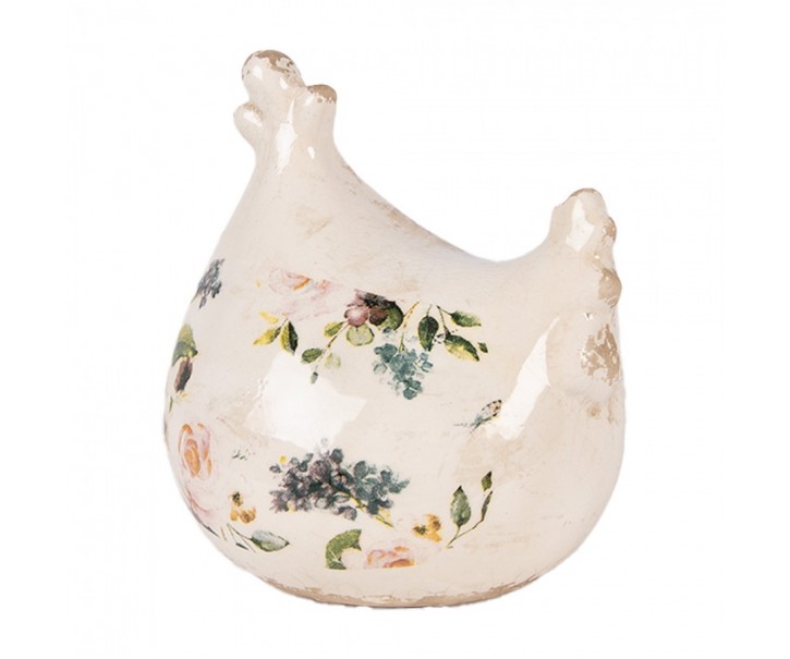 Béžová keramická slepička s růžemi Rosina - 12*11*13 cm Clayre & Eef