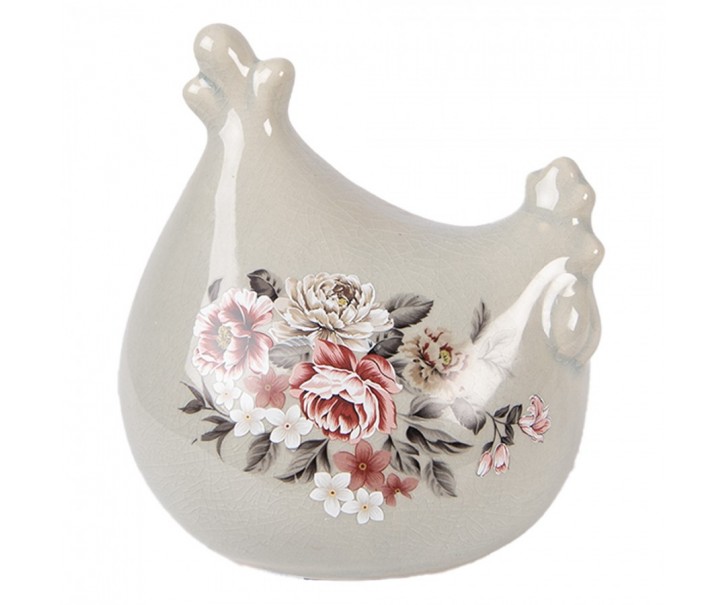 Zelená keramická slepička s květy Floria - 12*11*13 cm Clayre & Eef