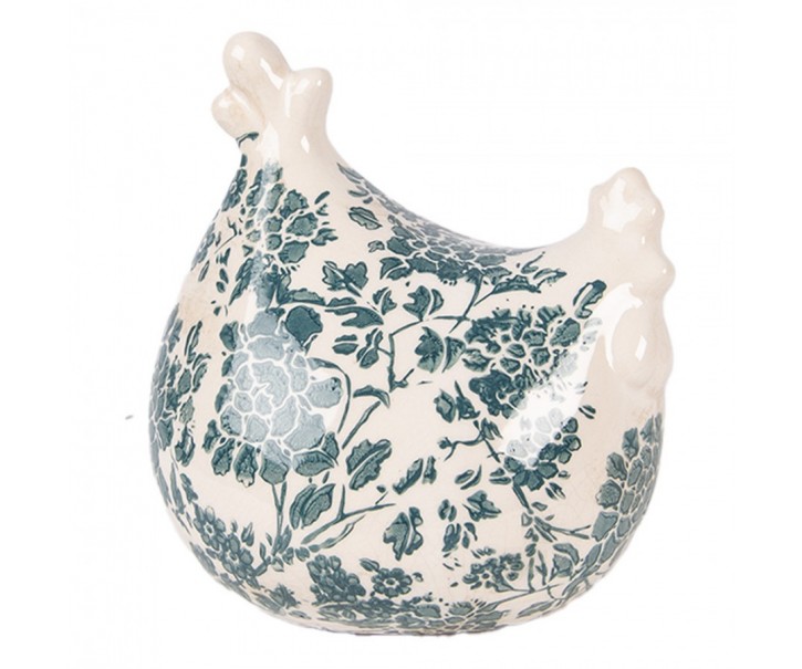 Béžová keramická slepička se zelenými květy Tien French - 12*11*13 cm Clayre & Eef