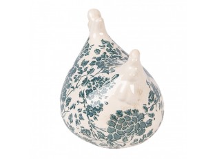 Béžová keramická slepička se zelenými květy Tien French - 12*11*13 cm