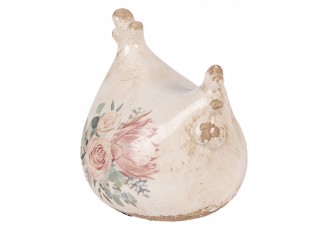 Béžová antik keramická slepička s květy Protea Eucalypt - 12*11*13 cm