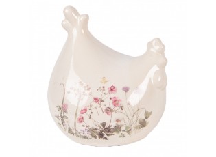 Béžová keramická slepička s lučními květy Flowers of Love - 12*11*13 cm