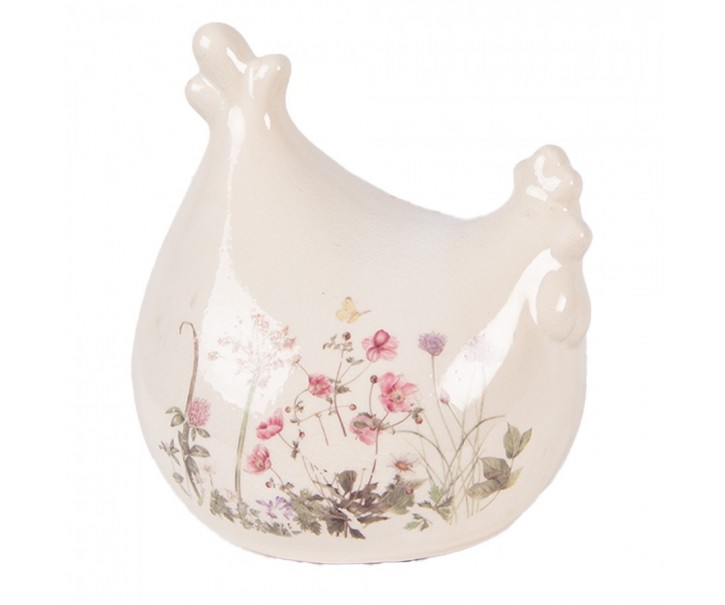 Béžová keramická slepička s lučními květy Flowers of Love - 12*11*13 cm Clayre & Eef