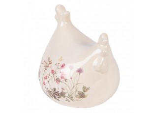 Béžová keramická slepička s lučními květy Flowers of Love - 12*11*13 cm