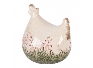 Béžová antik keramická slepička s květy Rustic Flower - 12*11*13 cm