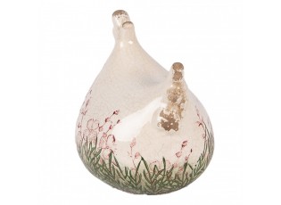 Béžová antik keramická slepička s květy Rustic Flower - 12*11*13 cm