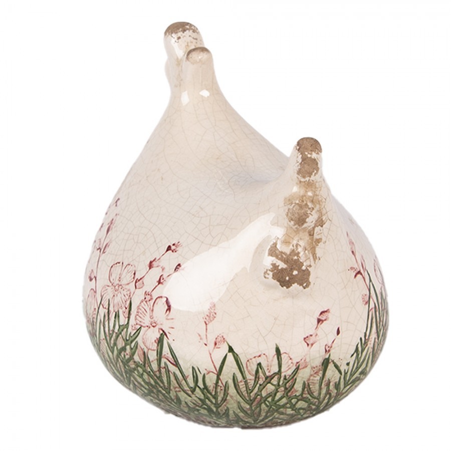 Béžová antik keramická slepička s květy Rustic Flower - 12*11*13 cm