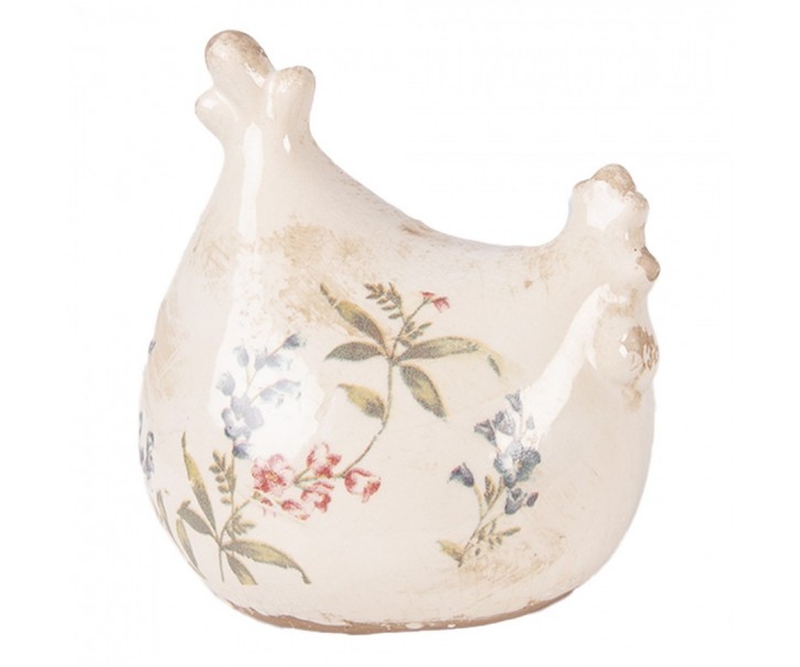 Béžová keramická slepička s lučními květy Monnia - 12*11*13 cm Clayre & Eef