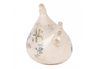 Béžová keramická slepička s lučními květy Monnia - 12*11*13 cm