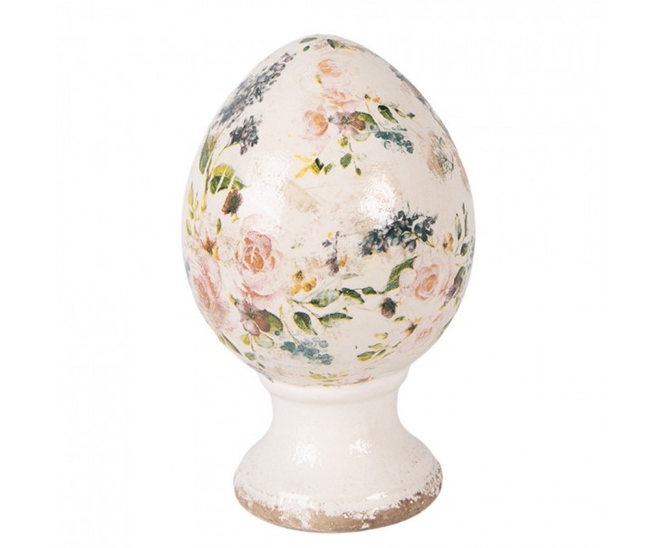Béžové keramické vajíčko na podstavci s růžemi Rosina M - Ø 12*19 cm Clayre & Eef