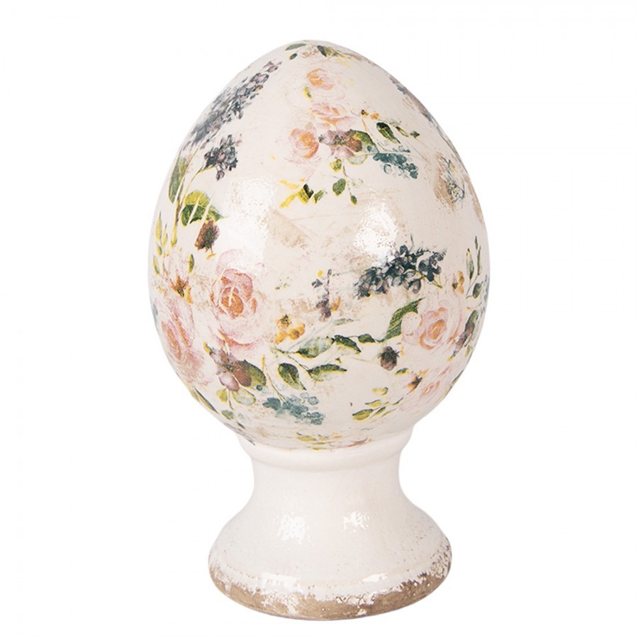 Béžové keramické vajíčko na podstavci s růžemi Rosina M - Ø 12*19 cm