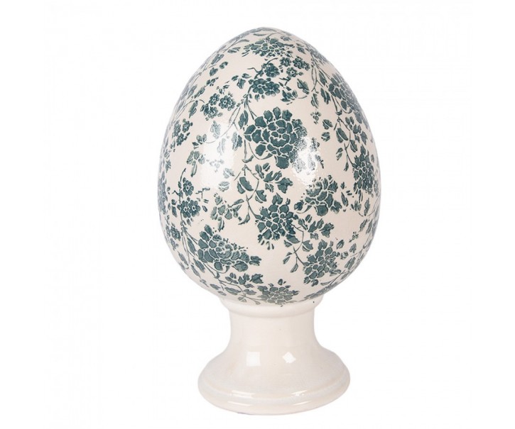 Keramické vajíčko na podstavci se zelenými květy Tien French XL - Ø 17*28 cm Clayre & Eef