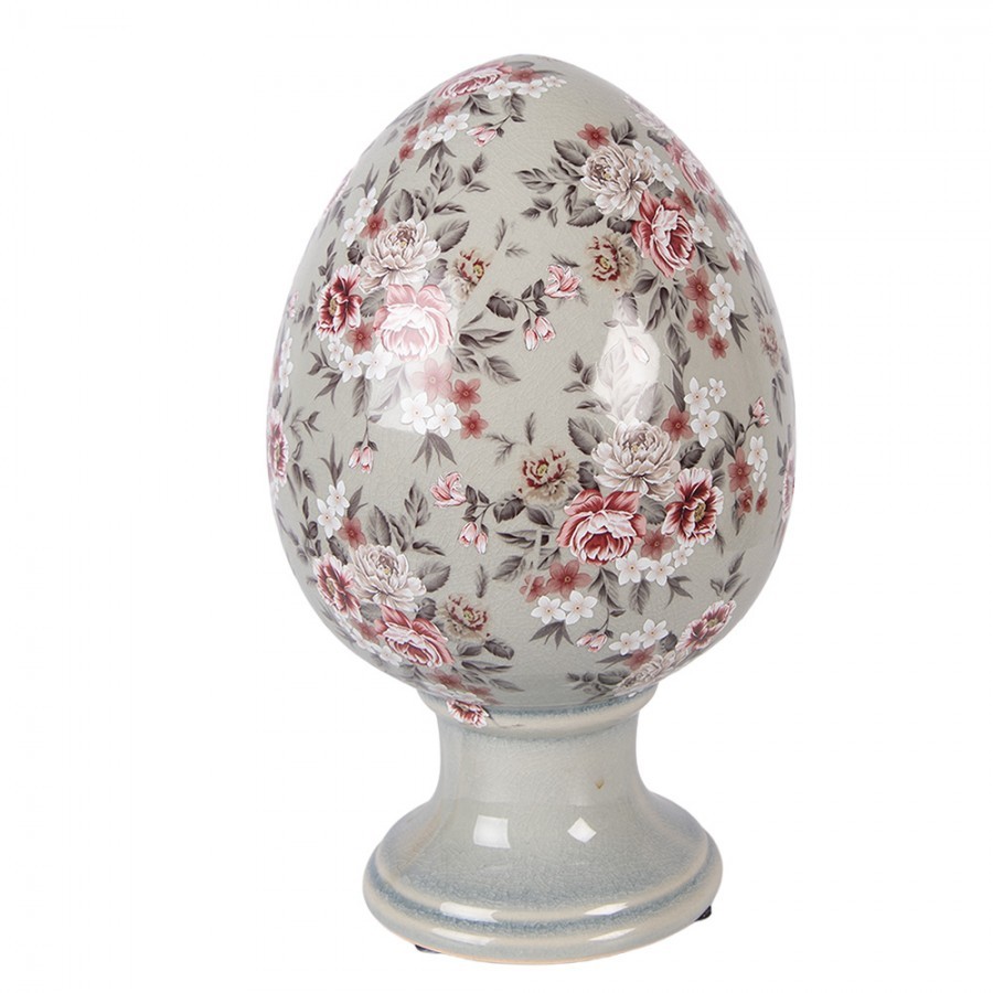 Zelené keramické vajíčko s květy Floria XL - Ø 17*28 cm