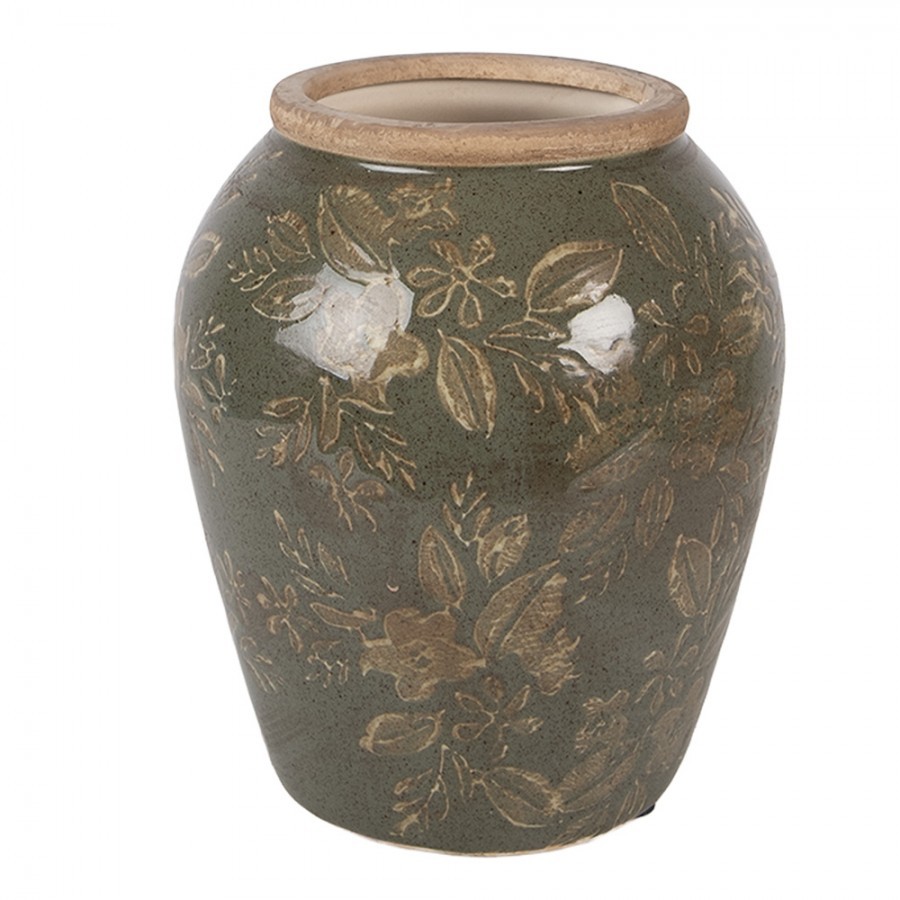 Levně Zelená keramická váza s květy Timothée M - Ø 15*18 cm 6CE2411M