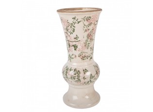 Béžová antik keramická váza s květy S - Ø 13*26 cm