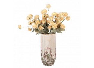 Béžová antik keramická váza s růžovo-zelenými květy M - Ø 15*30 cm