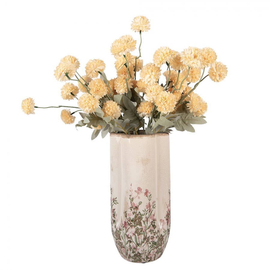 Béžová antik keramická váza s růžovo-zelenými květy M - Ø 15*30 cm Clayre & Eef Béžová antik keramická váza s růžovo-zelenými květy M - Ø 15*30 cm Clayre & Eef