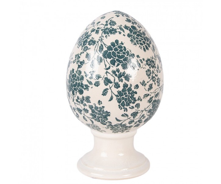 Keramické vajíčko na podstavci se zelenými květy Tien French L - Ø 15*24 cm Clayre & Eef