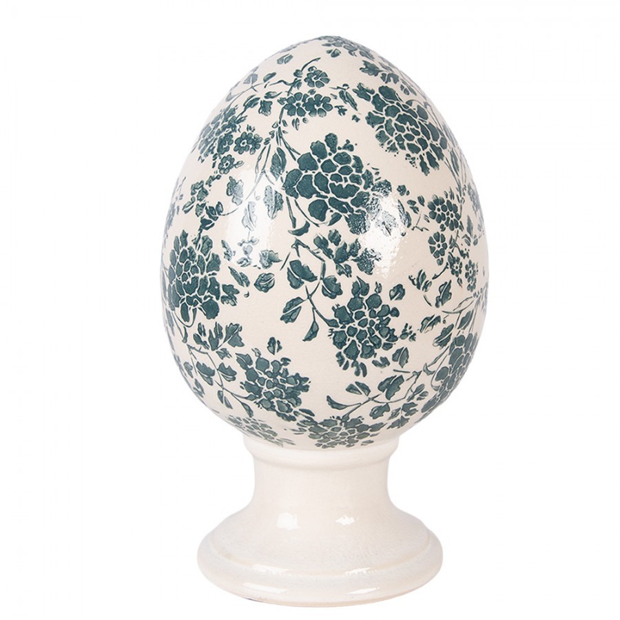 Keramické vajíčko na podstavci se zelenými květy Tien French L - Ø 15*24 cm
