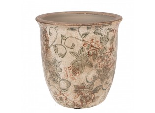 Béžový keramický obal na květináč s květy Margaus S - Ø 13*13 cm