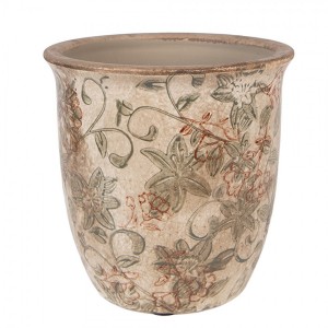 Béžový keramický obal na květináč s květy Margaus S - Ø 13*13 cm