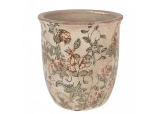 Béžový keramický obal na květináč s květy Margaus M - Ø 15*15 cm