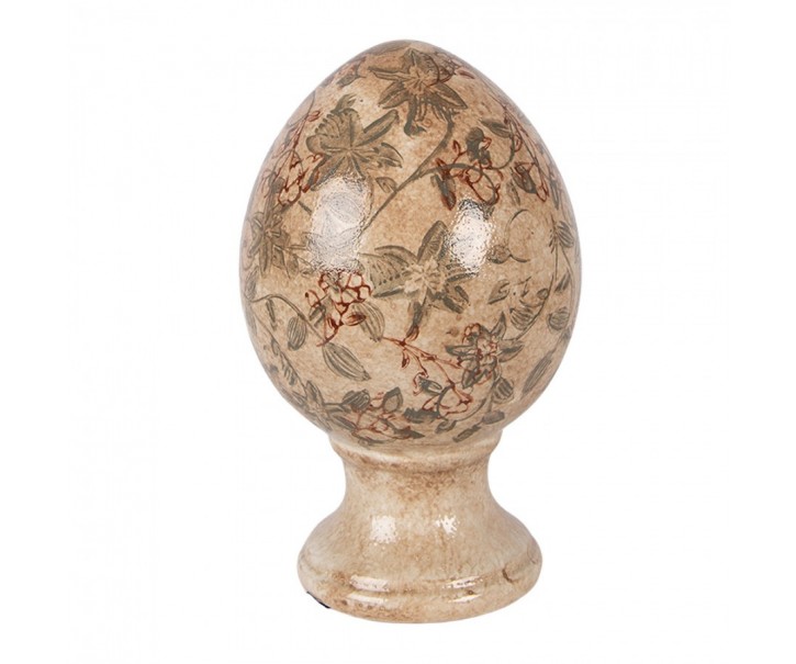 Béžové keramické vajíčko s květy Margaus M - Ø 12*19 cm Clayre & Eef