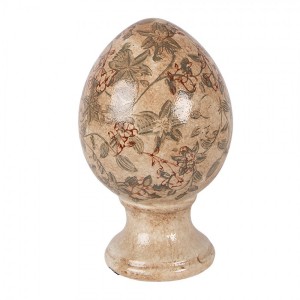 Béžové keramické vajíčko s květy Margaus M - Ø 12*19 cm